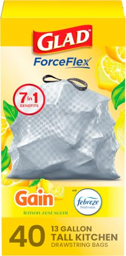 Glad Odorshield große Küchen-Müllbeutel mit Kordelzug, Zitronenmotiv, 40 Stück