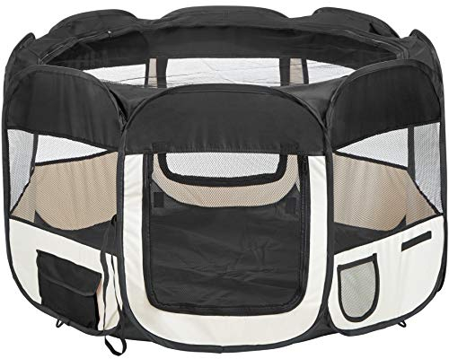 tectake® Welpenlaufstall, Tierlaufstall, Wurfkiste für Hund, Katze, Kaninchen, Auslauf, Gehege für Wohnung oder Camping - Hundezaun, Hundegitter, Auslaufgehege, Kleintiergehege - schwarz