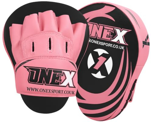 Onex Boxing Focus Pads Punching Mitts Punch Curved Pads Strike MMA Kickboxing equipments Hook & Jab Karate Muay Thai Taekwondo Training Punch Gloves Pad (Pink/Black)