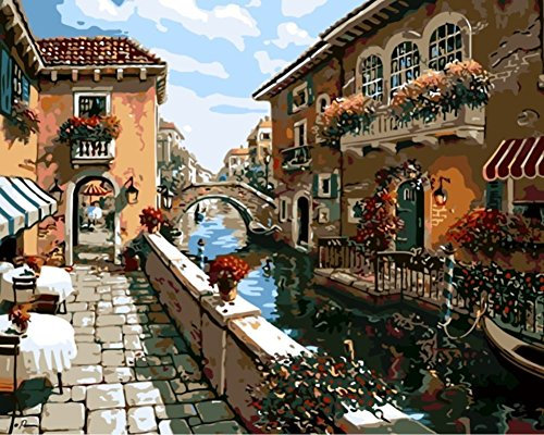 YEESAM ART Neuerscheinungen Malen nach Zahlen für Erwachsene Kinder - Venedig Stadt Water Village 16 * 20 Zoll Leinen Segeltuch - DIY ölgemälde ölfarben Weihnachten Geschenke