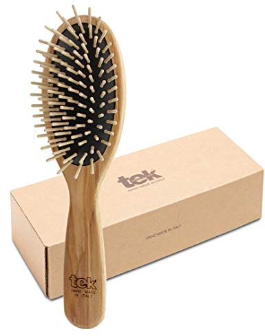 TEK - Spazzola Ovale Grande in Legno di Frassino, Handmade in Italy, con Dente Corto, Universale per Tutti i tipi di Capello - 22 x 6 cm