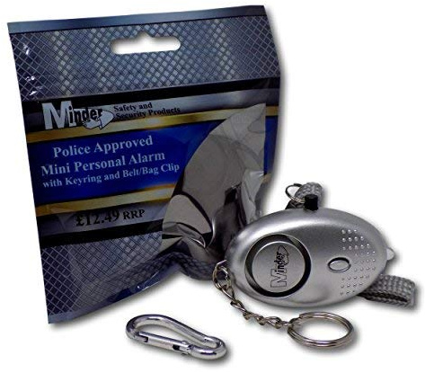Minder® 140db Police Approved Mini Minder Loud Personal Staff Panic Rape Attack Safety Security Alarm Keyring with Torch - Secured by Design Approved (Police Preferred Specification) (Silver)