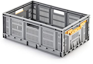 ALUTEC MÜNCHEN Klappbox aus Kunststoff (durchbrochen, Inhalt 46 l, Außenmaße (LxBxH) 600 x 400 x 230 mm, lebensmittelecht, kälte- und hitzebeständig von -40° bis +80°C, Aufbewahrungskiste) 05120