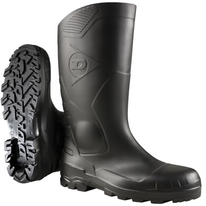 DUNLOP Devon – unisex vattentäta Wellington arbetsstövlar, S5-certifierade antistatiska och kemikaliebeständiga PVC-gummistövlar med stålhätta för industriellt och lantligt arbete, Svart, 37 EU