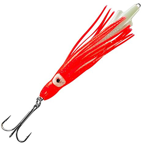 Team Deep Sea Octopus Pilker – Meeresköder mit Gummitentakeln – Ideal für Dorsch, Köhler & Heilbutt in Norwegen (Hot Fluo/Rot, 250g)