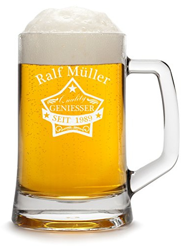 Bierkrug Personalisiert mit Gravur eines Namens und Jahreszahl - Bierseidel Geschenk zum Geburtstag mit - Motiv Quality Stern 0,3l