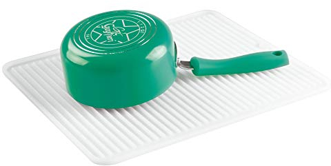 iDesign égouttoir à vaisselle, grand tapis égouttoir en silicone, tapis égouttoir vaisselle rainuré pour séchage des couverts et assiettes, transparent
