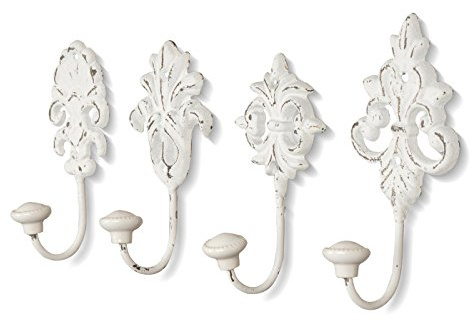 4 delar Krokar set om 4 väggkrokar vita grå klädkrokar krokar vägggarderob garderob järn shabby chic lanthus vintage nostalgi antik ornament barock