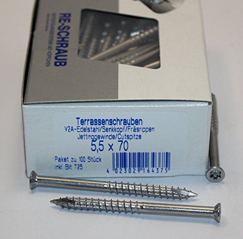 RE-SCHRAUB 5,5 x 70 mm Edelstahl A2 Torx TX 25 Terrassenschrauben rostfrei V2A von 100-1000 Stück wählbar (100)