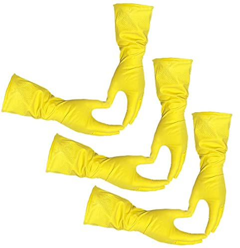 Size Large - 3 Pairs (6 Gloves) - Gloves Legend - Yellow Latex Household Kitchen Cleaning Dishwashing Reuseable Gloves