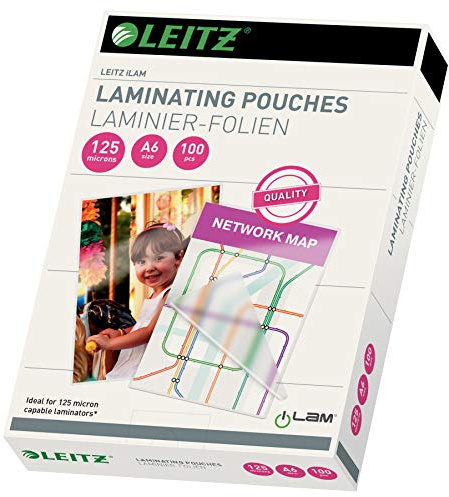 Leitz Hot laminating films, A6, pack of 100, glossy, transparent, film thickness 125 mic, 33806