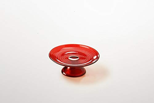 Ten Alzata Tonda per dolci in vetro rosso decorata a mano riflessi dorati cod.7206071R cm 6h diam.16 by Varotto & Co.