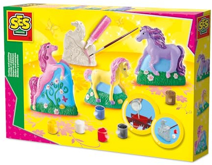 Ses Creative Kit Moulage et Peinture Chevaux | Activité Manuelle | Paillettes | CO₂ Neutre | pour Les Enfants | à partir de 5 Ans | Plusieurs Couleurs | Plâtre, Peinture et Paillettes