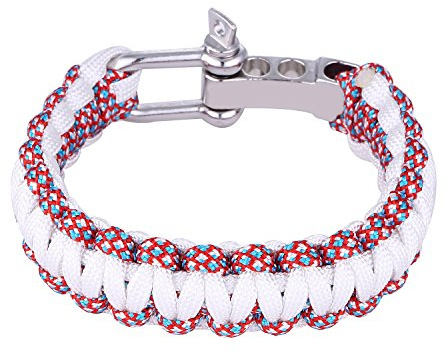 DonDon Herren Survival Outdoor Nylon Armband geflochten mit Schäkel Verschluss - weiß Mehrfarbig