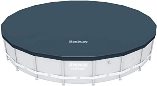 Bestway Flowclear PVC Round 18 Foot Pool Cover for Above Ground Frame Pools with Drain Holes and Secure Tie-Down Ropes, Black (Cover Only)
