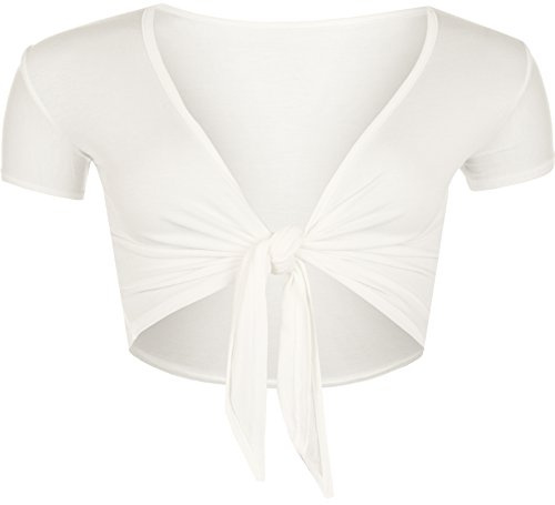 WearAll Ladies Casual Tie Up Crop Top Womens Short Sleeve Stretch Open Top Sizes 8-14