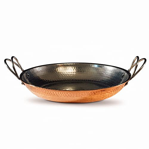 Sertodo 12 Inch Hand-Hammered Copper Paella Pan | Heavy-Gauge Pure Copper Frying Pan & Skillet | Artisan Cookware for Cooking & Serving – Alicante Style