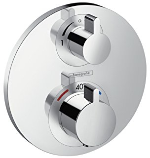 hansgrohe Ecostat S - Thermostat Unterputz, Armatur mit Sicherheitssperre (SafetyStop) bei 40° C, eckiges Thermostat, Mischbatterie für 2 Verbraucher, Chrom, 15758000