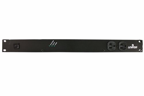 Leviton Horizontal Rack Mount Surge Protective Power Distribution Unit 15A NEMA 5-15P Straight Blade Plug 12 Outlets, 5500-15N, Black