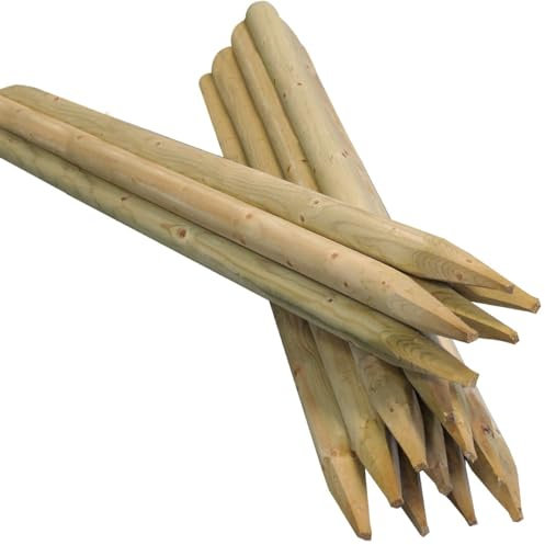Suregreen Premium Round Wooden Stakes 1.2m x 50mm – Pack of 10 Pressure-Treated Softwood Posts for Durable Garden Fencing, Tree Support & Landscaping Projects