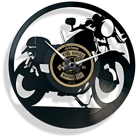 DISCOCLOCK - Orologio in vinile SILENZIOSO e PERSONALIZZABILE - CAFE RACER - IDEA REGALO PER MOTOCICLISTI, BOBBER, HARLEY