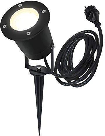LED Erdspießleuchte schwarz Außenstrahler + Montagebügel und Erdspieß schwenkbar Gartenstrahler Gartenspot inkl. 2,5m Kabel anschlussfertig mit Schutzkontakt-Stecker IP68 GU10 230V (Dimmbar warmweiß)