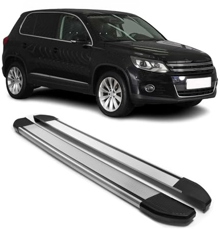 OMAC Pedane Laterali Seitenbretter compatibile con VW Tiguan mk1 2007-2016 Alluminio Argento Seitenbretter 2X