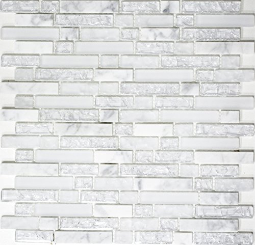 Glasmosaik Verbund Crystal/Stein mix weiss Transluzent Transparent 3D, Mosaikstein Format: 15x23/48/73x8 mm, Mattengröße: 298x305 mm, 10 Matten