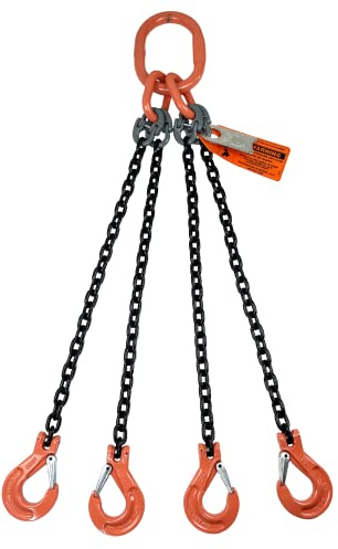 Advantage Rigging - Chain Sling - 9/32 x 5' Quad Leg with Sling Hooks - Grade 100