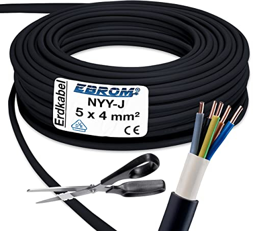 Corriente de alta intensidad – Cable (NYY-J 5 x 4 mm² – Plástico Subterráneo – 5 m/5 m/5 metros – Negro, Pasa Cables Electricos