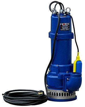 Rotek 1,5kW / 230V elektrische Schmutzwasser Tauchpumpe mit Schneidwerk, Stahlgehäuse und Saugkorb