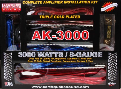 Earthquake AK-3000 3000 Watts, 8 GA. Kit amplificateur Complet avec RCA et Fils de Haut-Parleur, Porte-fusible ANL