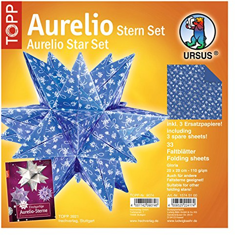 Ursus 15745100 - Faltblätter Aurelio Stern Gloria, blau / silber, 33 Blatt, aus Shimmer Papier 110 g/qm, ca. 20 x 20 cm, durchgefärbt, Vorderseite mit Veredelung, ideal als Weihnachtsdeko