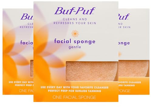 Buf-Puf Gentle Facial Sponge, Dermatologist Developed, Removes Deep Down Dirt & Makeup That Causes Breakouts and Blackheads, Reusable, Exfoliating, 3 Count
