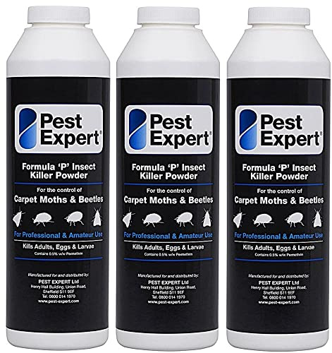 Pest Expert Formula 'P' Carpet Beetle Killer Powder XL 3 x 300g pack size (HSE approved and tested - professional strength product)