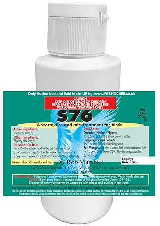 Fab Finches s76 for Air Sac Birds Mites Red Mite Worms Wormer Lice In Water Treatment (100ml)
