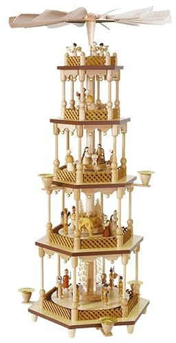 Pyramide de Noël scène de la Nativité, 4 étages, hauteur 70 cm, naturel, Erzgebirge originale de Richard Glaesser Seiffen