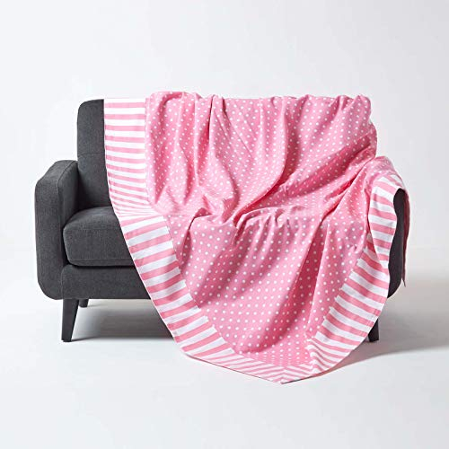 Homescapes Tagesdecke/Überwurf Hearts/Polka Dots/Sterne im Patchwork-Stil aus 100% Reiner Baumwolle – ideal als Krabbeldecke, Babydecke (150 x 200 cm, Rosa Dots)