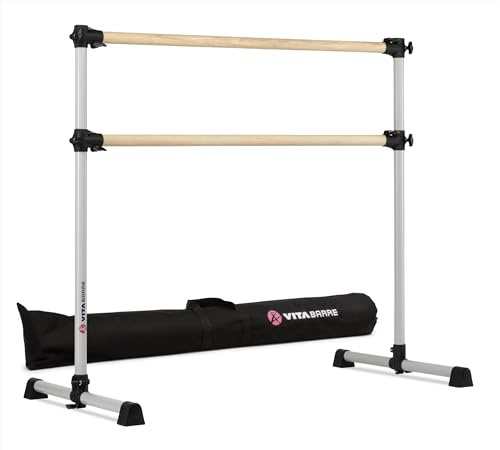 VITA Barre Portable Freestanding Double Ballet Barre, Prodigy, 4 Ft Bars, Satin Silver, with Bag | Adjustable Height, USA Made, Home or Gym Exercise Equipment for All Ages | Dance, Fitness, Pilates