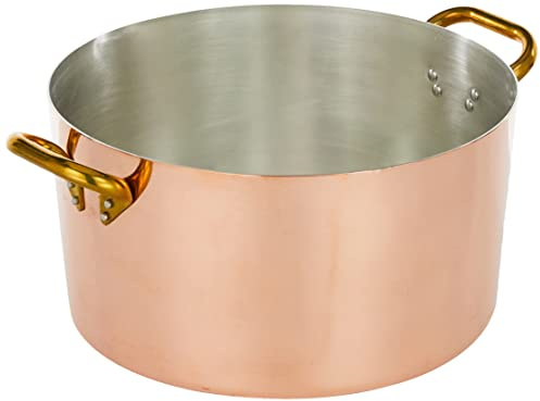Pentole Agnelli ALCU10440 Casseruola alta, Rame liscio stagnato a mano, con due maniglie in ottone, 40 cm