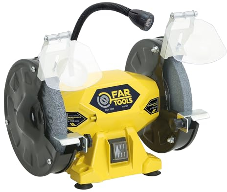 Fartools Touret à meuler 150W meule-meule Ø150mm (grain A36 & A60), lampe LED, vitesse de rotation 2950tr/min, 2 écrans polycarbonates