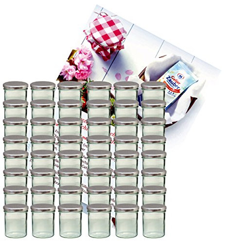 MamboCat 48er Set Sturzglas 350 ml Marmeladenglas Einmachglas Einweckglas to 82 silberner Deckel incl. Diamant-Zucker Gelierzauber Rezeptheft