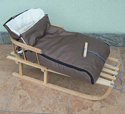 Holzschlitten mit Rückenlehne mit Winterfußsack 90cm 10 Farben Schlitten aus Holz (Braun)