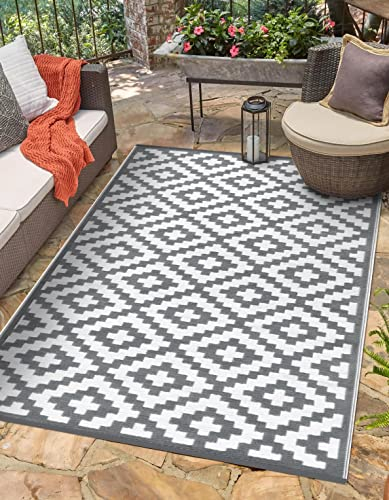 GD Home 150 x 240 cm Lightweight Indoor/Outdoor Reversible Plastic Rug - Grey/White