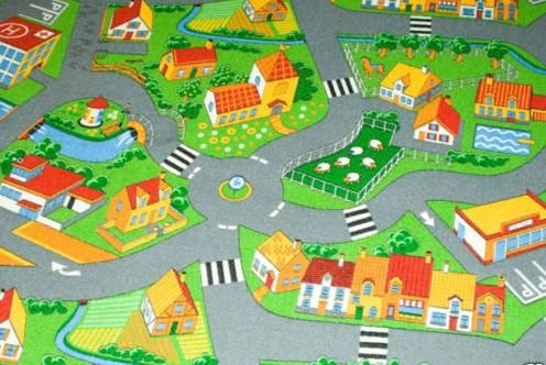 Kinder Straßenteppich / Spielteppich  Dorf  95 x 200cm