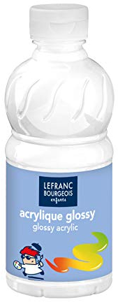 Lefranc Bourgeois 807540 Glossy Kinder - Acrylfarbe, gebrauchsfertige flüssige Acrylfarbe, glänzend und wasserfest, Ideal auf Papier, Karton, Holz, Gips, Metall, Plastik, 250ml Flasche - Weiß