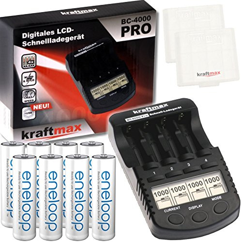 kraftmax BC-4000 Pro + 8X AA Eneloop Akkus in Box