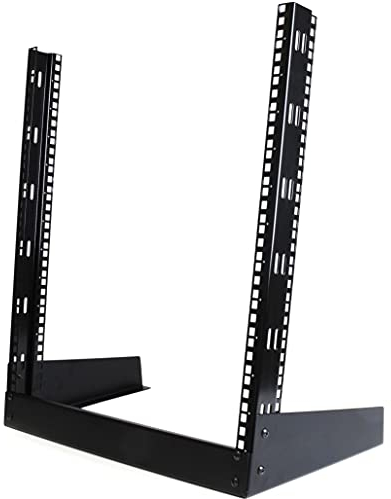 StarTech.com Mini rack 19 aperto, Supporto rack 12U da tavolo a 2 montanti da 19 pollici adatto per computer, AV Media, IT, dati e sala server, Acciaio, Nero Portata 50 Kg (RK12OD)