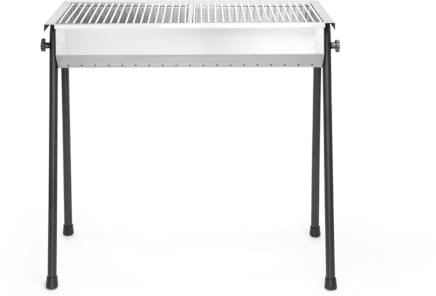 HENDI Holzkohlegrill, inkl 2 roste von je 345x345mm, Model Patio, mit abnehmbaren Füßen, Bräter, BBQ, nur für Verwendung im Aussenbereich, 770x380x(H)760, Edelstahl 18/0