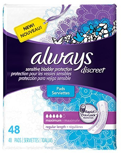 Discreet, Incontinence Pads, Maximum, Regular Length, 48 Count by Always